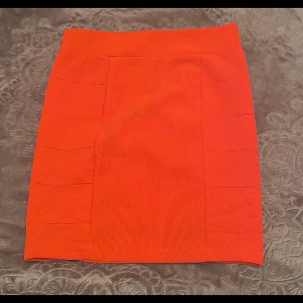 Bright orange/coral mini bandage skirt